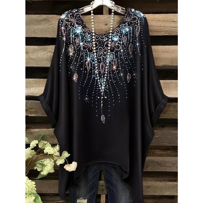 

Богемна Квіткова Туніка Великого Розміру Жіноча Богемна Квіткова Принтована Футболка-Туніка з Коротким Рукавом Круглим Вирізом Повсякденний Топ Яскравий 2025 3XL