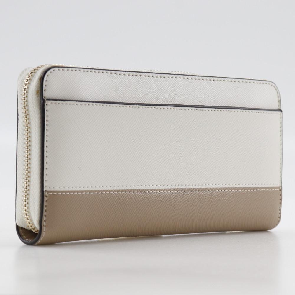 Kate Spade Reißverschluss-Geldbörse PWR00281 Spencer Bicolor Weiß / beiges Leder Damen Gebraucht
