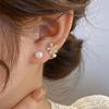 Korean Light Luxury Imitation Pearl Diamond Flower Stud Earrings for Women Fashion CZ Gold Crystal Elegant Jewelry Party Gifts