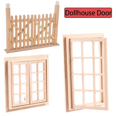 1pcs 1:12 Dollhouse DIY Door Windows Furniture Miniatures Wooden Accessories Pretend Play Toy For Kids