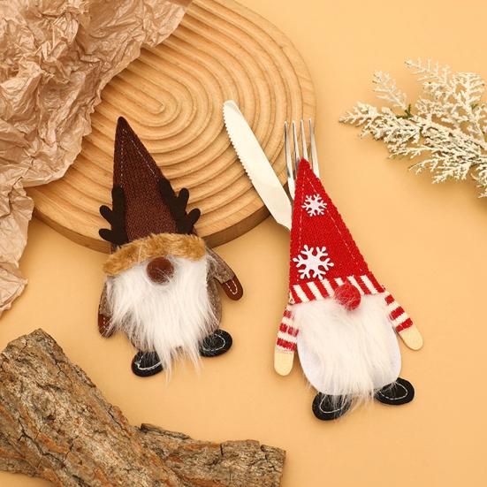 Christmas Tableware Holder Xmas Gnome Cutlery Holder Knife Fork Spoon Pouch Bag for Holiday Party Dinner Table Decor