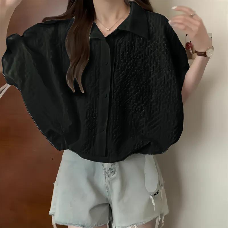 

Женская летняя дизайнерская повседневная рубашка с коротким рукавом, свободный персонализированный топ S чёрный