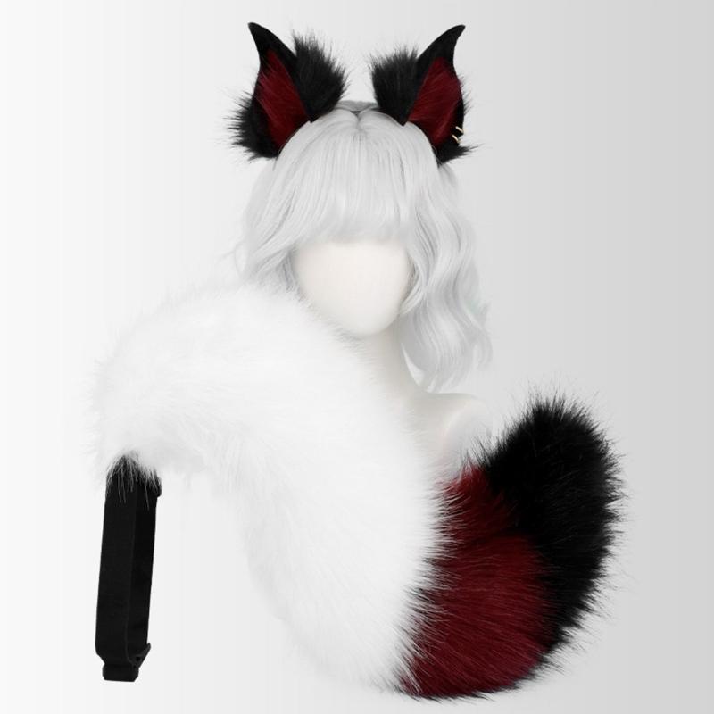 Katzen Cosplay Zubehör Set Kunsthaar Ohren Haarband und Schwanz für Halloween Party und Kostüm Event