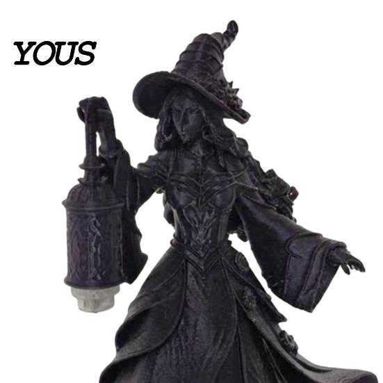 Festive Party Centerpiece Halloween Witch Lamp Figurine, Stained Glass Hat Night Light, Gothic Table Dark Holiday Decoration Resin Spooky Lantern for