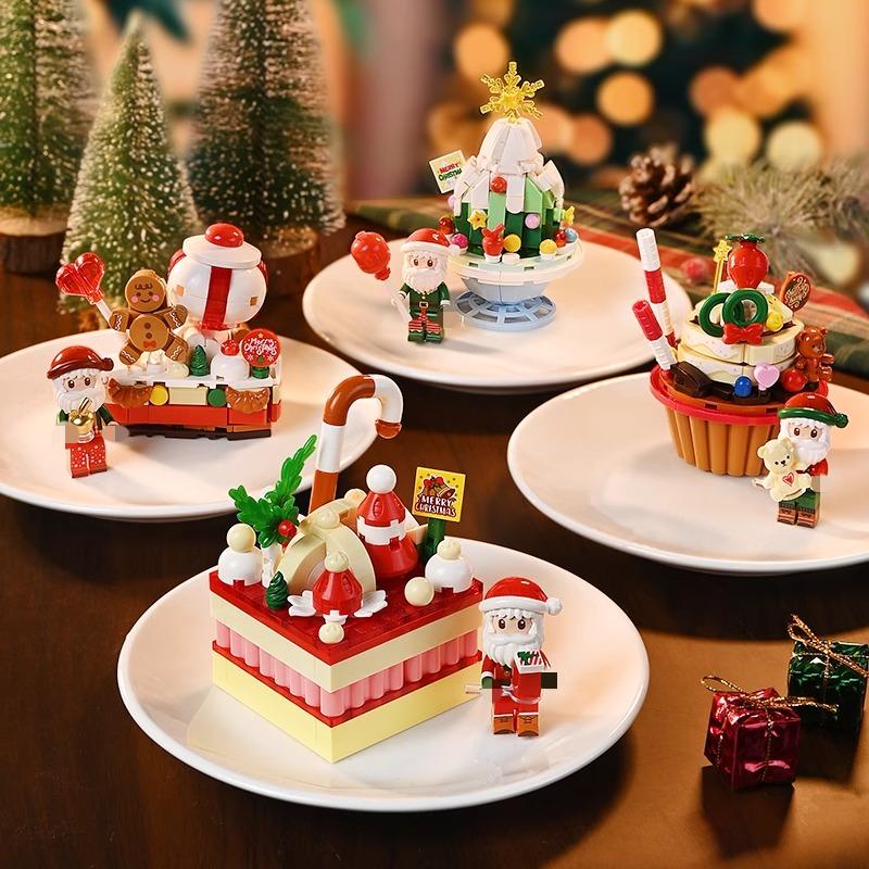 Keeppley Building Blocks Christmas Dessert Box Christmas Tree Hand-assembled Educational Toys Desktop Ornaments Model Gifts