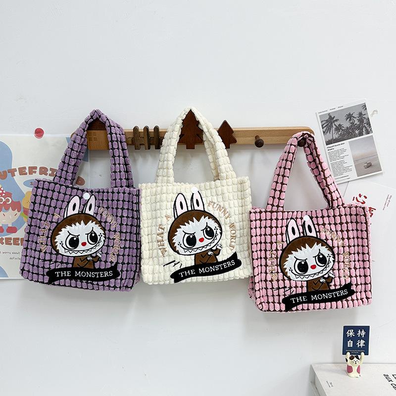 Cartoon Cute Handbag Female Student Versatile Makeup Storage Small Bag Girl Heart Plaid Embroidery Small Bag