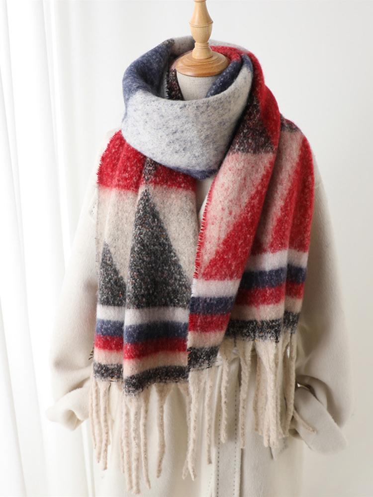Damen Winter Gestrickter Schal Kopftuch Dame Herren Freizeit Gestreift Regenbogen Muster Quaste Warm Weich Schal Mujer Foulard Wickeltuch Schal Neu