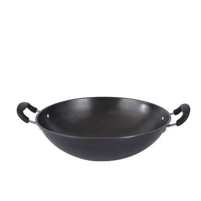 ZISIZ 47cm Non-Stick Round Bottom Double-Handle Iron Wok