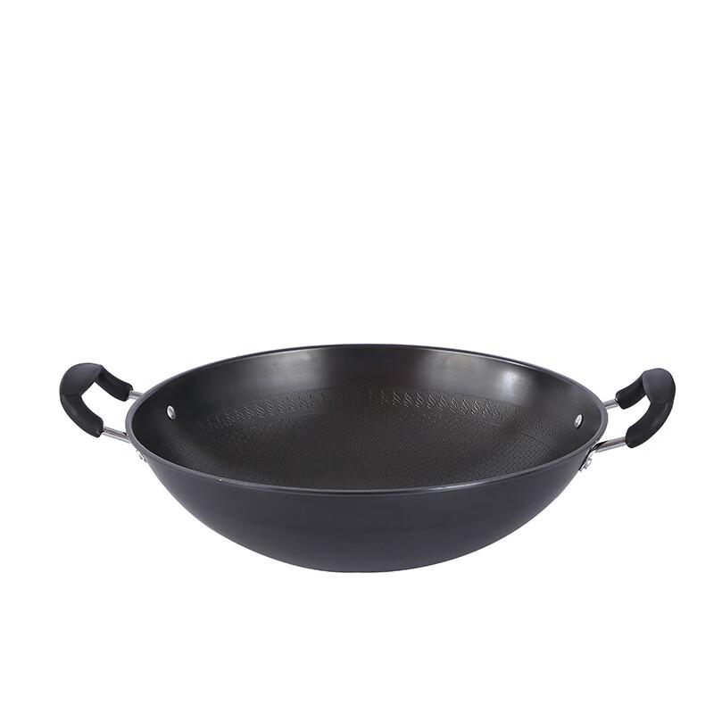 ZISIZ 47cm Non-Stick Round Bottom Double-Handle Iron Wok