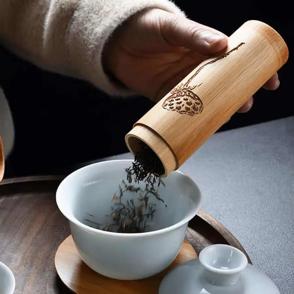 2PCS Healthy Pu'er Tea Box Chinese Style Tea Cans Tea Container Bamboo Tea Canister  Hotel