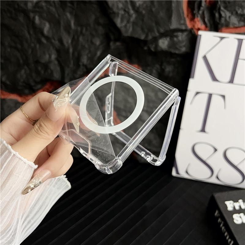 Original Transparent PC Magnetic Charging Slim Case For Samsung Galaxy Z Flip 7FE 6 5 4 3 5G Four Corner Enhance Anti-Drop Cover