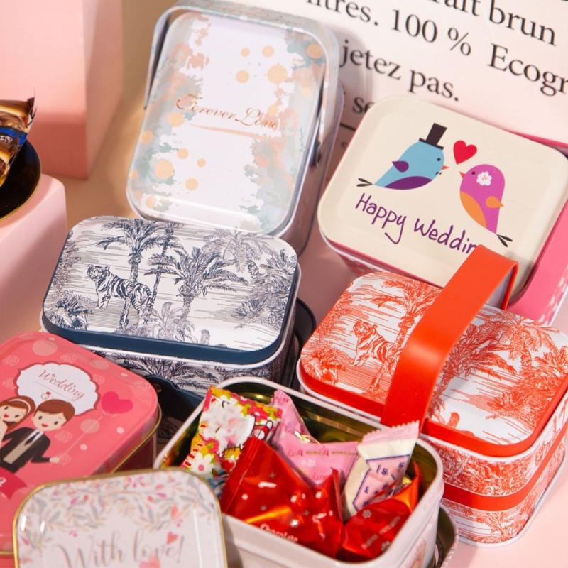 Vintage Small Suitcase Storage Tin Candy Box Gift Box Earphones Box Biscuits Organizer Portable Sundries Organizer Can