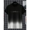 Gradient Letters Crew Neck Short Sleeve Alphabet Print T-Shirt Casual Weekend Wear for Men and Teens Vacation Resorts Spring/Summer/Fall