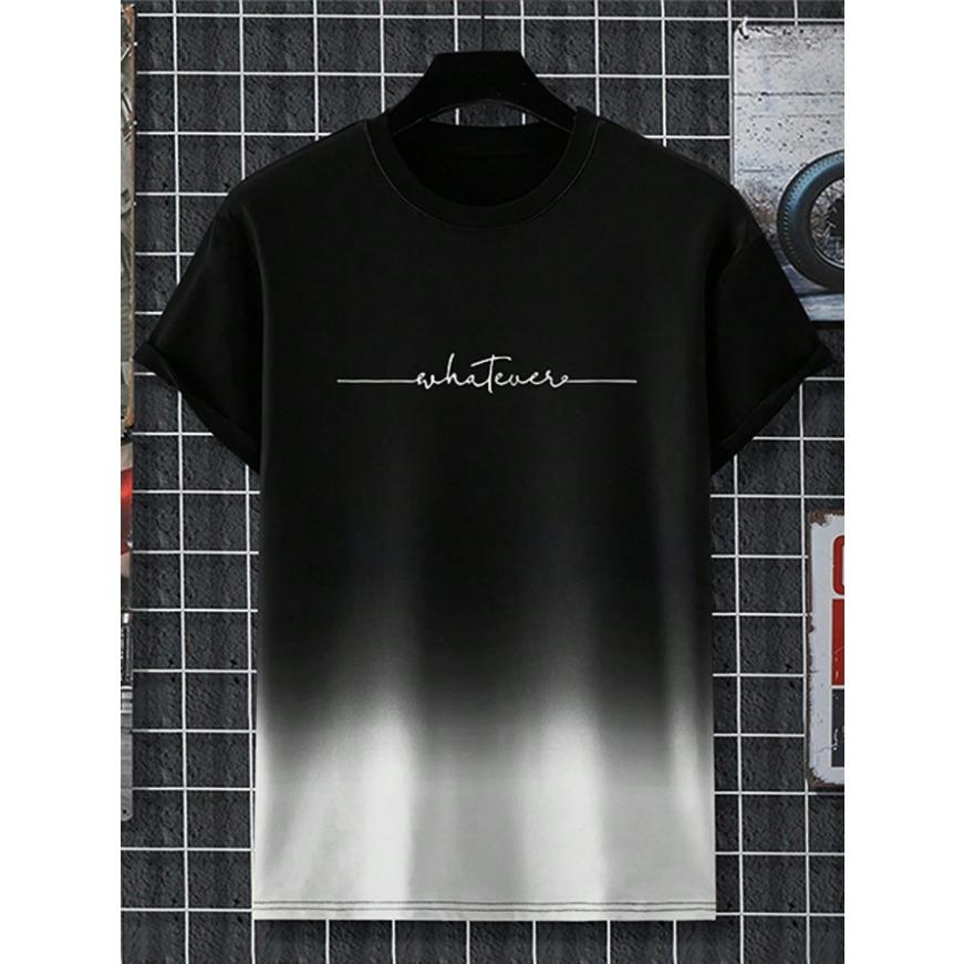 Gradient Letters Crew Neck Short Sleeve Alphabet Print T-Shirt Casual Weekend Wear for Men and Teens Vacation Resorts Spring/Summer/Fall