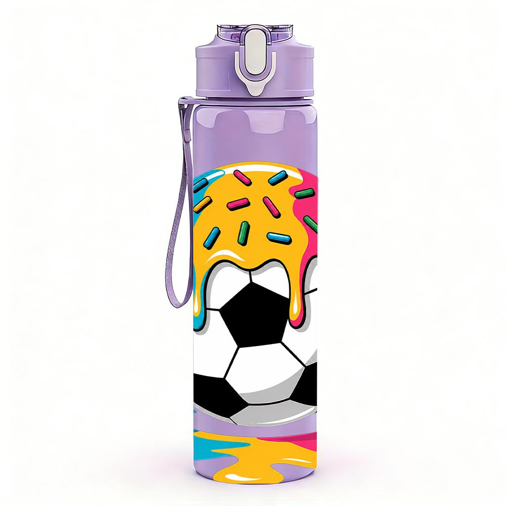 1PC Color Splash Soccer Ball Graphic 750ml Color Plastic Water Bottle Leakproof Flip Straw Lid For Sports Office Home Use