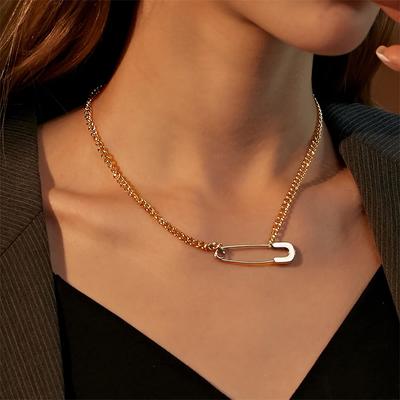 1pc Gold/Silver Color Creative Safety Pin Chokers Necklace For Women Personality Paperclip Clavicle Chain Jewelry Gift