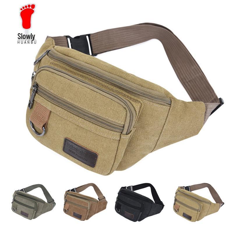 Unisex Durable Canvas Waist Bag: Versatile Crossbody for Work, Outdoor, & Business, with Compartments for Phone, Coins, & Cash.