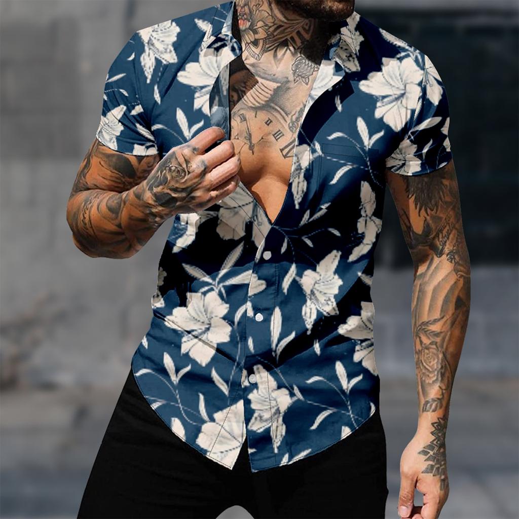 Men's Hawaiian Printed Button Short Sleeve Shirts Men's Casual Fashion Short Sleeve Shirts