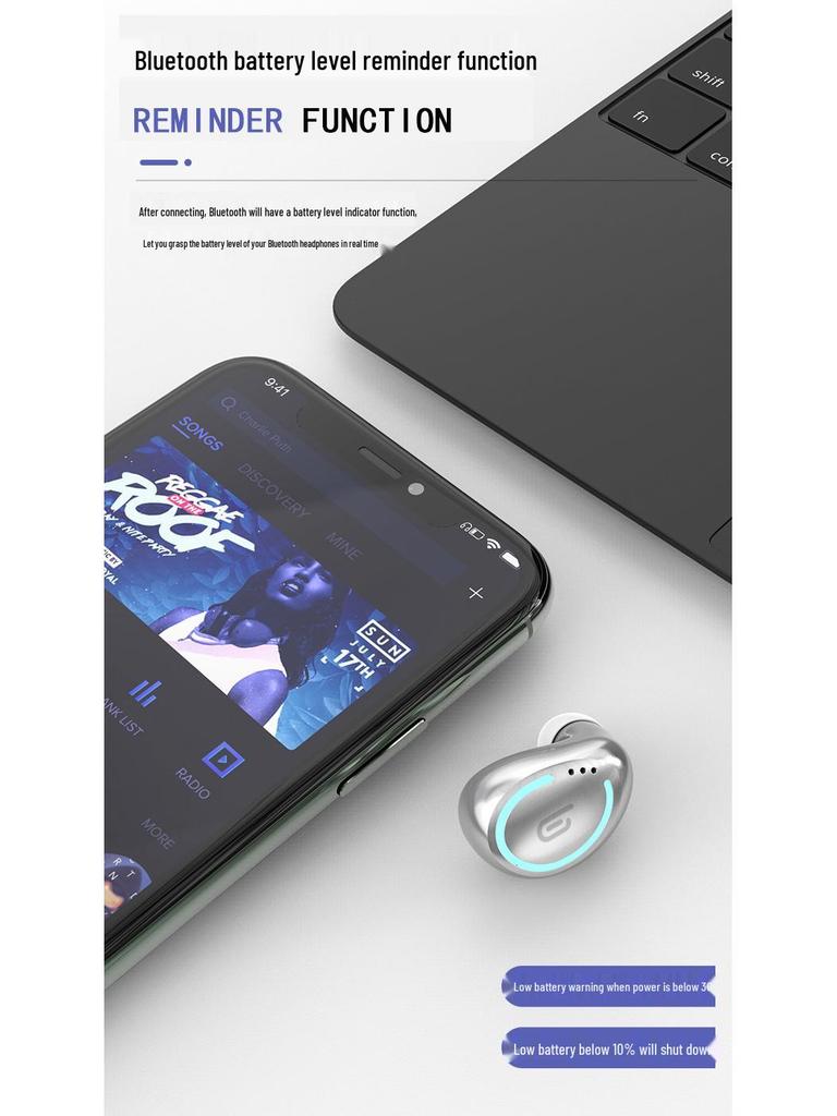 Einzelohrbügel Bluetooth 5.0 Sport-Kopfhörer mit Ladecase (Mono-In-Ear)