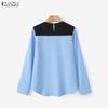 ZANZEA Women Casual Round Neck Long Sleeve Loose Patchwork Blouse