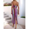 VEZFAA Women's Fashion Casual Colour Block Print Summer Spring Sleeveless Skirt Suits