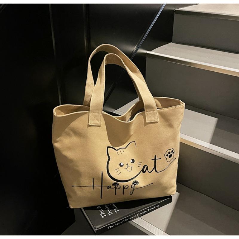 

Милая сумка с принтом кота, большой вместимости, простая модная сумка, модная, с индивидуальностью, портативная, через плечо, новая сумка-тоут хаки