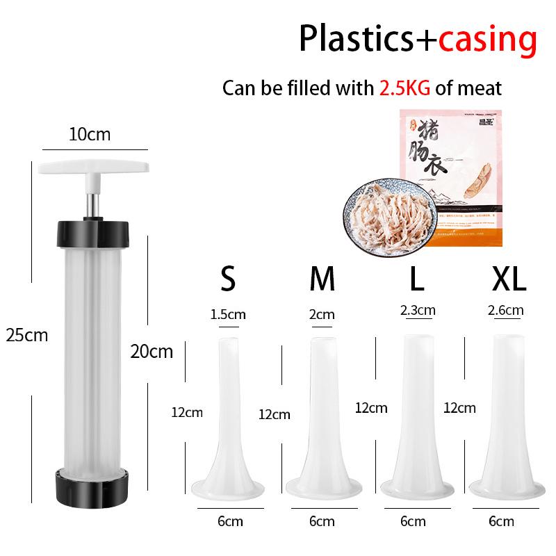 Manual Sausage Maker Meat Filler Stuffer  Stainless Steel Syringe With Casing Kitchen Home Made Sausages Vertical