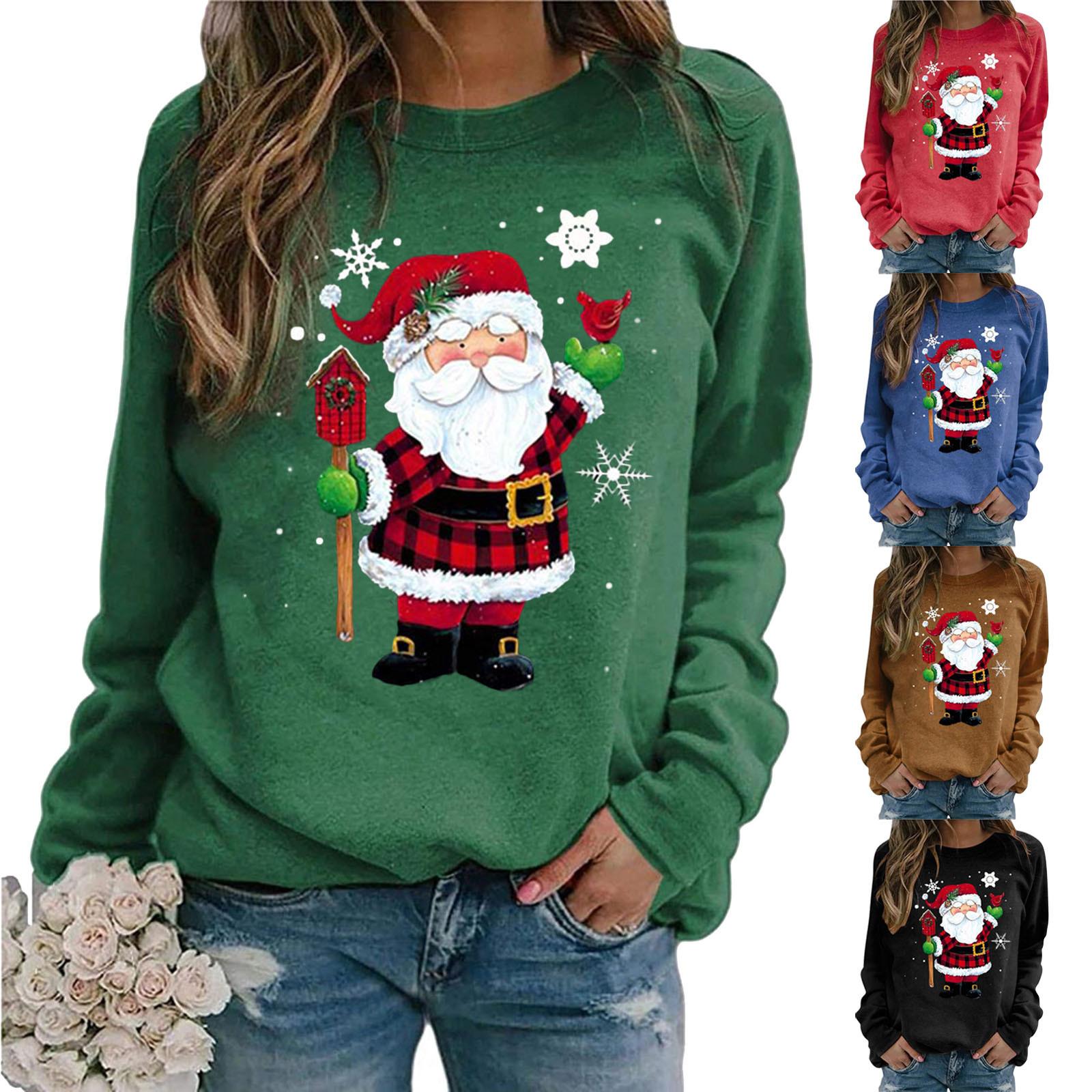 

Женская повседневная толстовка с длинным рукавом с рождественским принтом, пуловер, рубашки, верхняя блузка