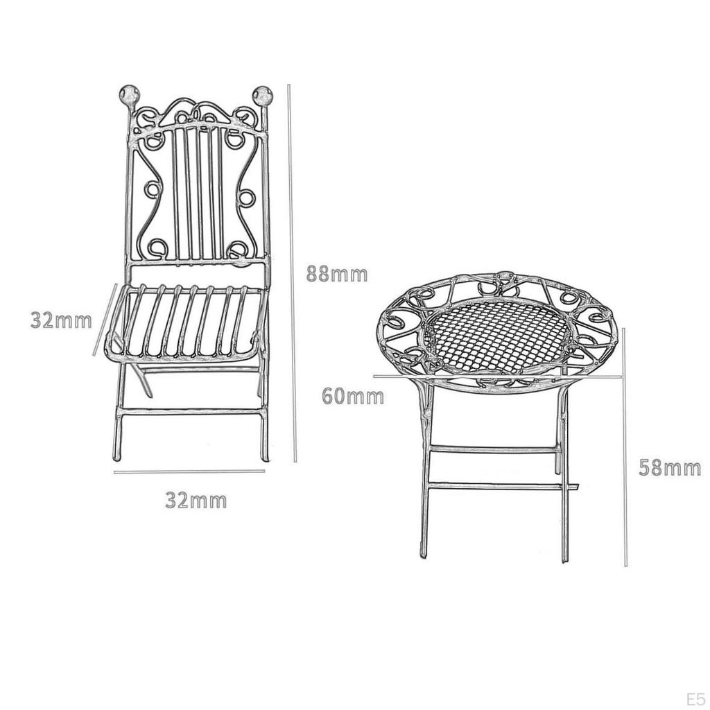 3 Pieces 1/12 Mini Outdoor Desk Chair Table Ornaments Scenes Miniature and for