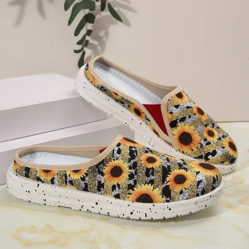 Black White Cow Print Canvas Mule Loafers Woman Fashion Slip-on Leopard Sneakers Ladies Casual Flat Sport Slippers Plus Size