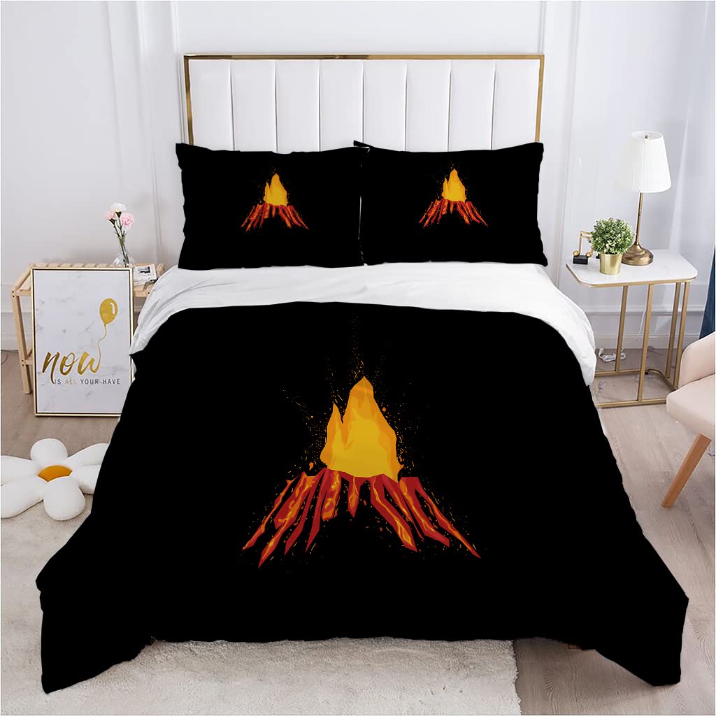 Volcano King Queen Duvet Cover Volcanic Eruption Bedding Set Fire Mountain Comforter Cover Natural Scenery Polyester Quilt Cover