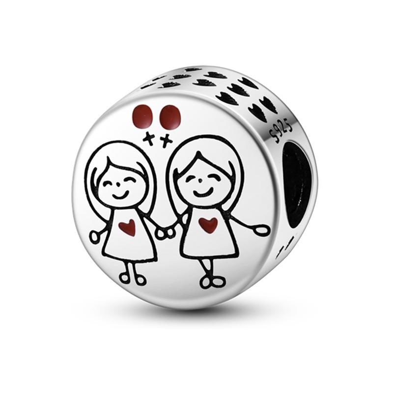 New 925 Silver Color Family Brothers and Sisters Charms Beads Fit Qikaola 925 Bracelets Fine DIY Birthday Jewelry