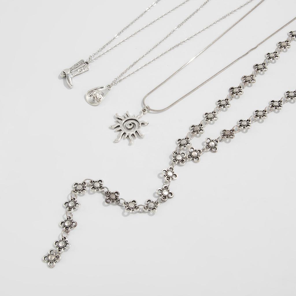 Temperament Light Luxury Metal Flower Chain Long Necklace, Ethnic Style Sun Flower Boots Pendant Necklace