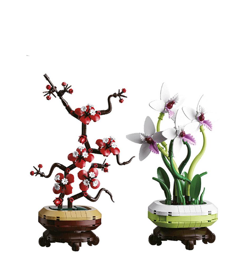 Blumenstrauß Pflaumenblüte Chrysantheme Bambus Topfpflanzenmodell Heimdekoration Bausteine Ziegelsteine Kinderspielzeug