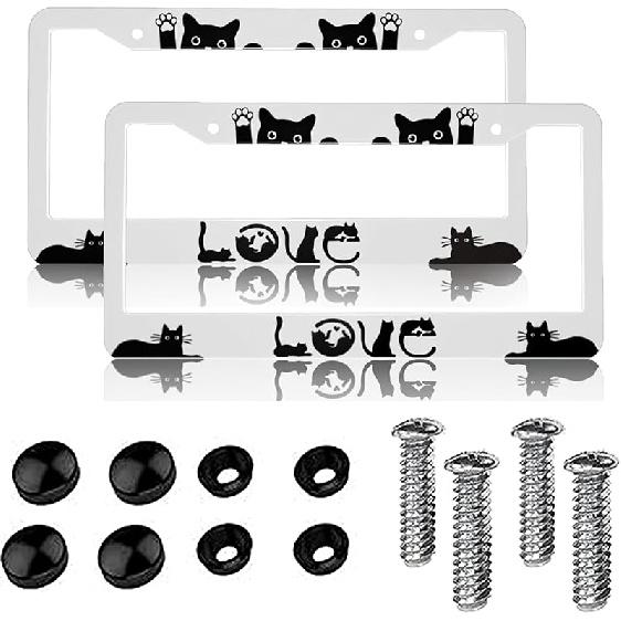 License Plate Frames Galaxy Fashionable Starry Sky Night Car Tag Holders Aluminum Composite Colorful Design License Plate Frame 4 Holes 4 Screws 2 Cat