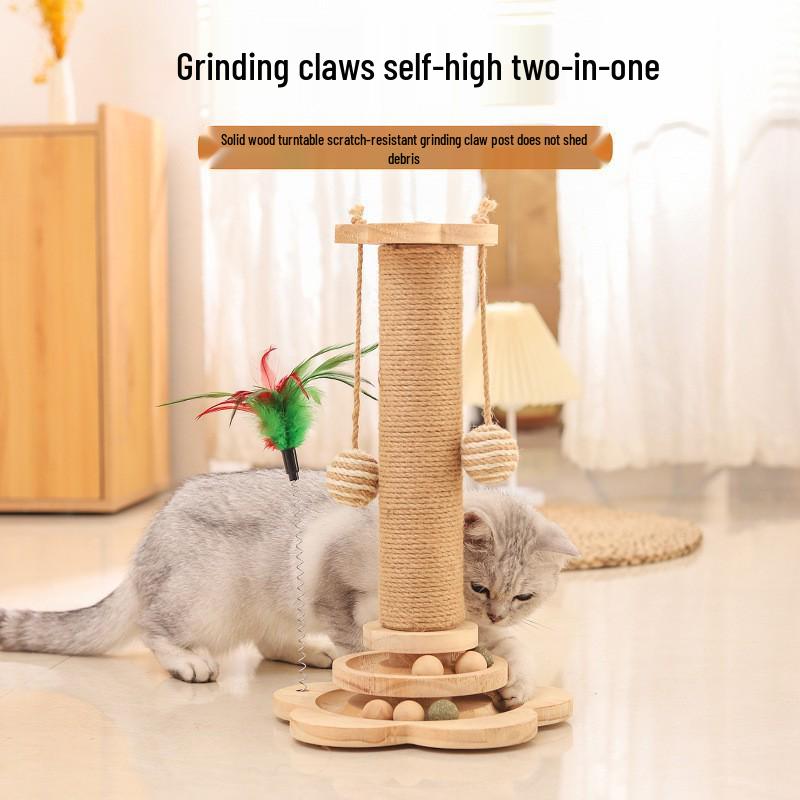 Sisal Rope Vertical Cat Scratcher: Wear-Resistant, Debris-Free Turntable & Teaser Toy for Kittens