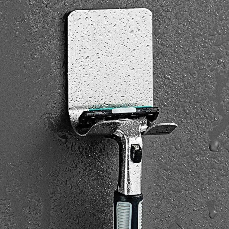 Stainless Steel Drillless Bathroom Razors Holder Wall Mounted Hook For Shaver Organizers Waterproof Rustproof Bath Storage Solution