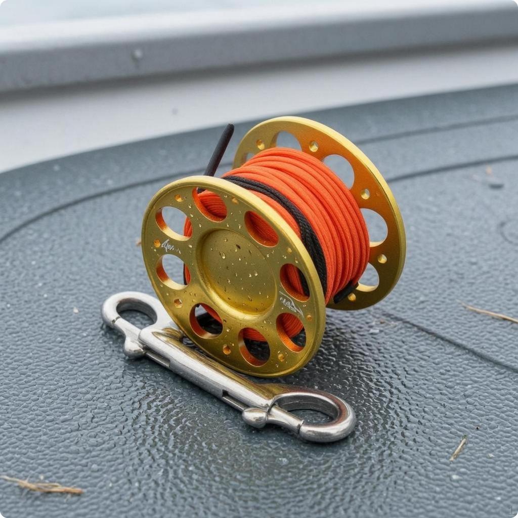 Diving Finger Spool Reel DoubleEnded Snap Hook SMB Line Perforated Aluminum 15M