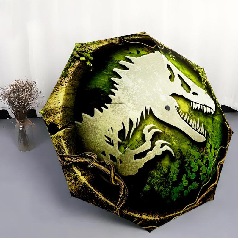 1pc Dragon, dinosaur pattern Umbrella Portable Folding Umbrella Iron Frame Hole Bone Structure Outdoor Home Umbrella
