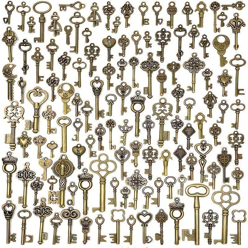 100-delars vintage nyckelhängen - olika antika bronsmetallhängen, utsökt designade, lämpliga för gör-det-själv-smyckestillverkning och bröllopsfestpresenter