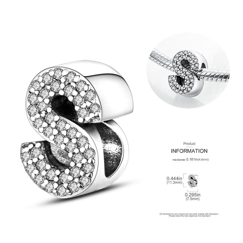 26 A-Z Alphabetperlen Kupfer Liebesbrief-Anhänger Passend für Original 3mm Damenarmband Armreif Cz Zirkonperle DIY Schmuck Geschenk