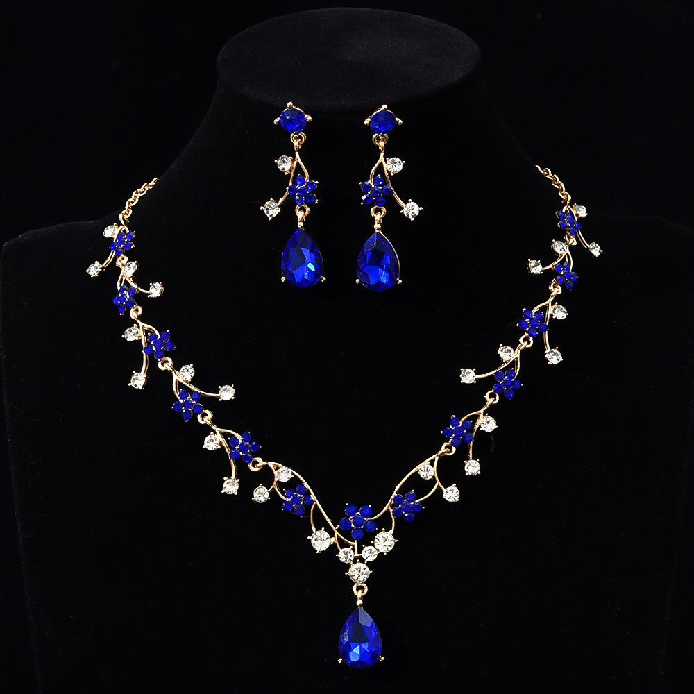 New fashion temperament flower zircon super flash necklace earrings set bridal dress necklace jewelry
