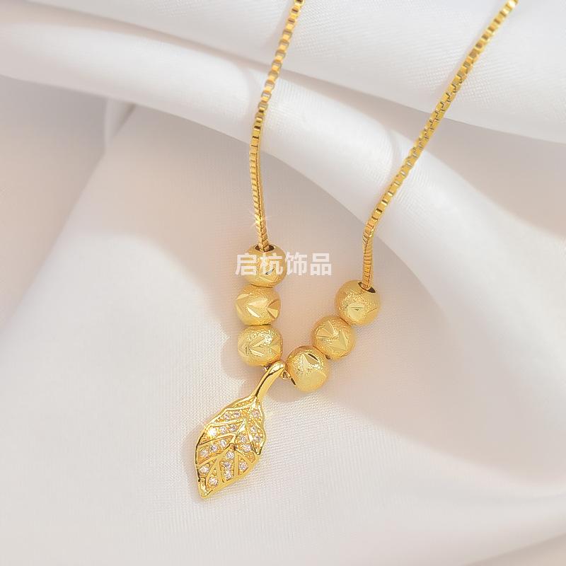 Full Of Diamonds, Gold Branches And Jade Leaves Necklace, Women'S Light Luxury And Versatile Temperament, Slightly Inlaid Collarbone Chain