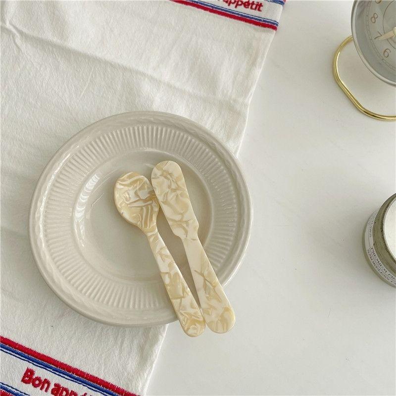 1Set Retro Dessert Knife Spoon Jam Butter Knife Tableware Plastic Spoon Lovely Photography Props Kitchen Tableware Set