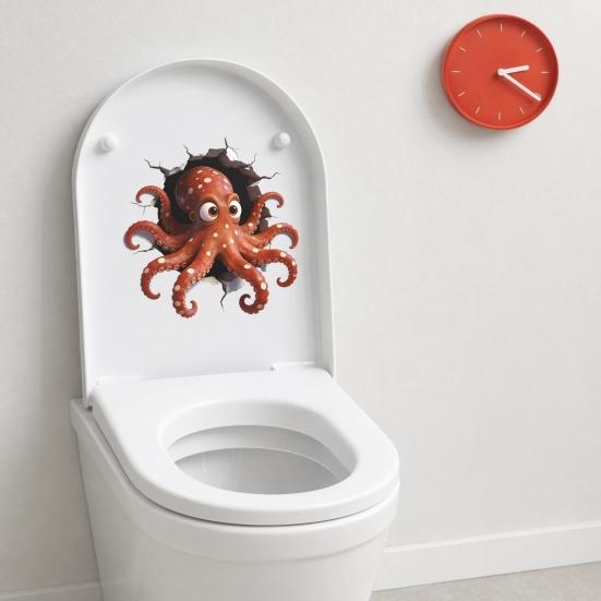 yangyizhi Octopus Toilet Seat Sticker, 3D Water Tank Waterproof PVC Cover Decal, Self-Adhesive Lid Decals for Bathroom