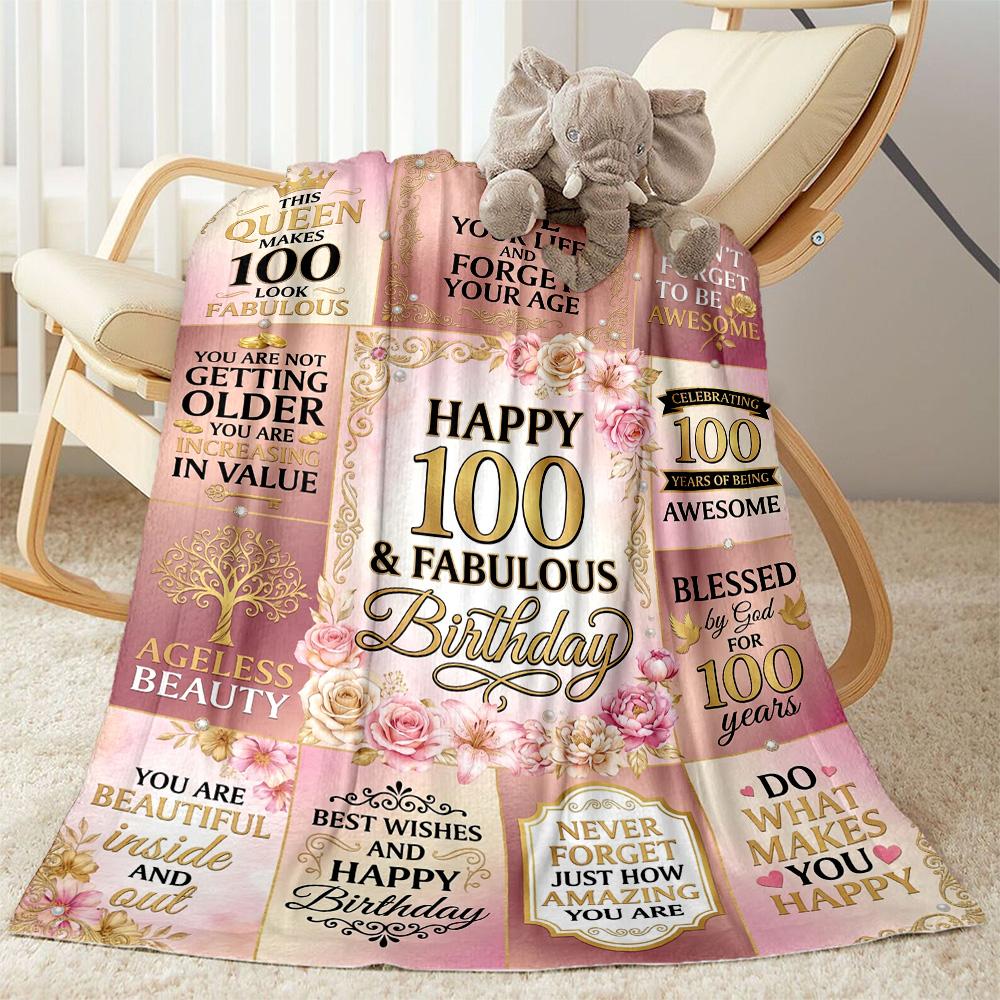 Happy 100th Birthday Quotes Blanket Durable Comfort Great for Livingroom Seaside Sofa Four Seasons Universal Warmthful Decor