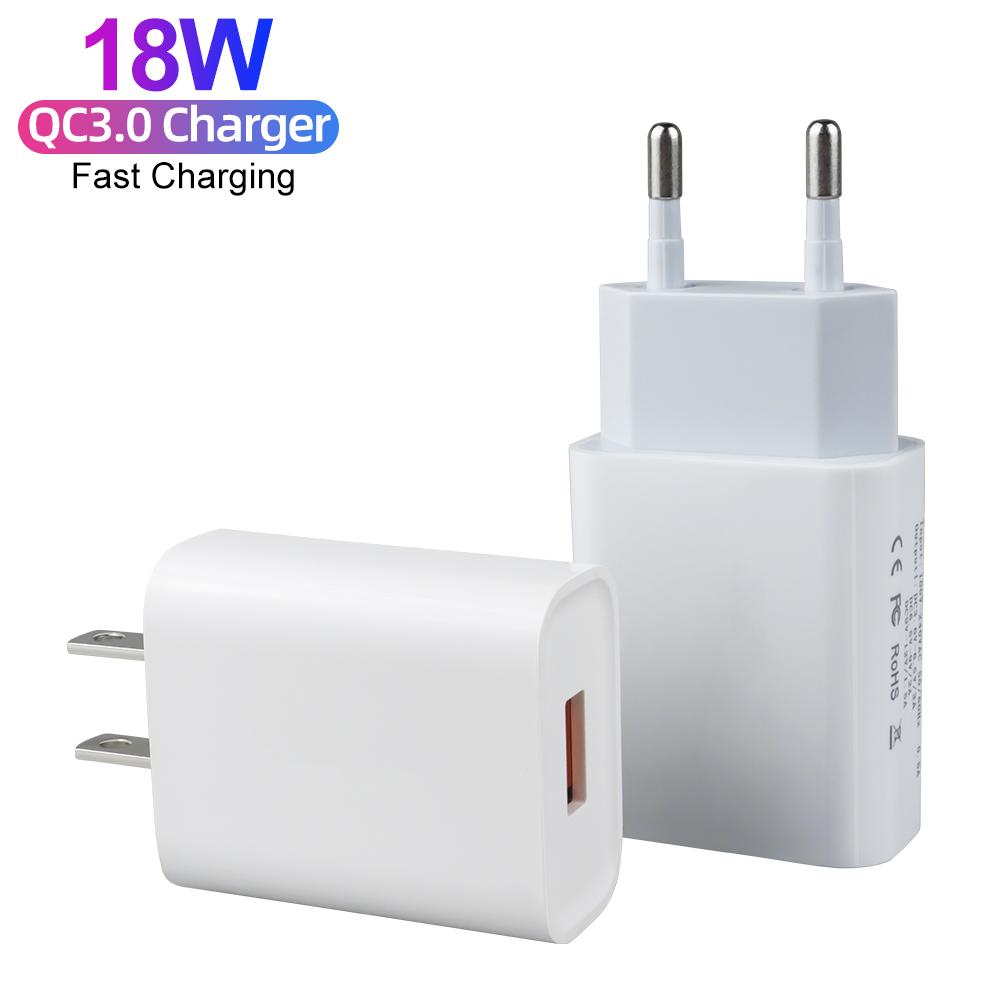 Plugue UE EUA Carregador USB para Celular Carregador de Parede Quick Charge 3.0 18W Carregador Rápido USB QC3.0