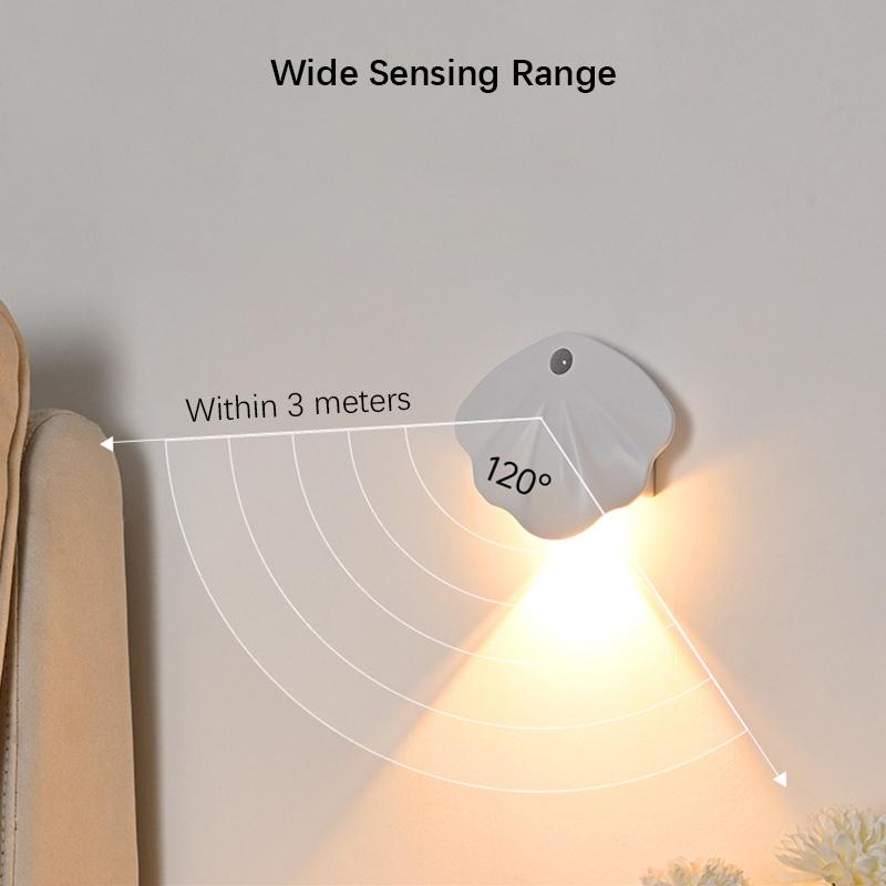 

Rechargeable Night Light with Motion Sensor Wireless Magnetic Shell Shape Wall Lamp 3-color Dimming for Staircase Closet Bedroom
