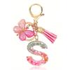 Personalisert Bling Monogram Nøkkelring for Kvinner - Resin Bokstavsmykke med Sølvfarget Glitter, Rosa Stein & Gull Stjerne Shaker - Bursdagsgaver til Henne