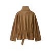 Womens 2026 Suede-Texture Belted Oversized Jacket Streetwear Style Long Sleeve Stand Collar